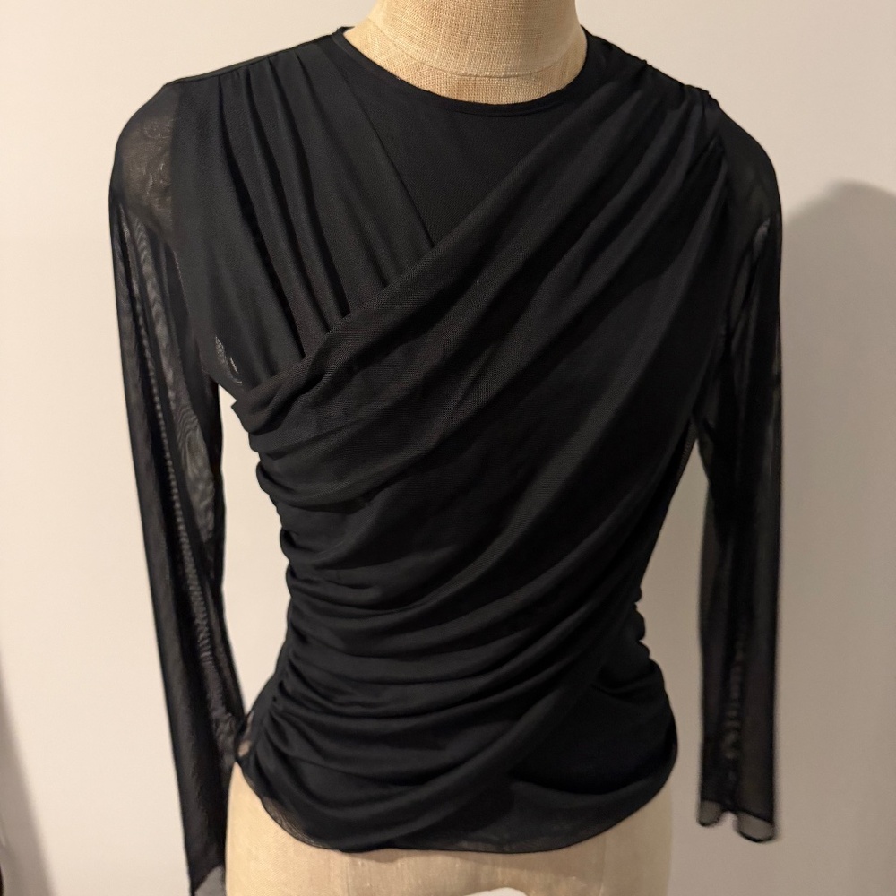 Amanda Uprichard Long Sleeve Romine Top in Mesh Black Size Medium